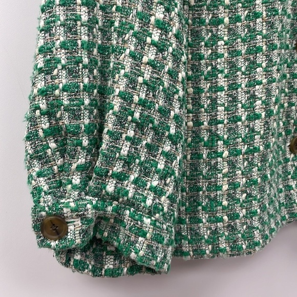 Anthropologie Maeve Plaid Tweed Relaxed Shacket Shirt Jacket Preppy Green XL - Picture 8 of 12